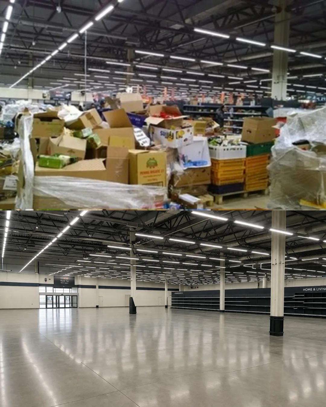 Retail shelving and fixtures removed during a retail cleanout
