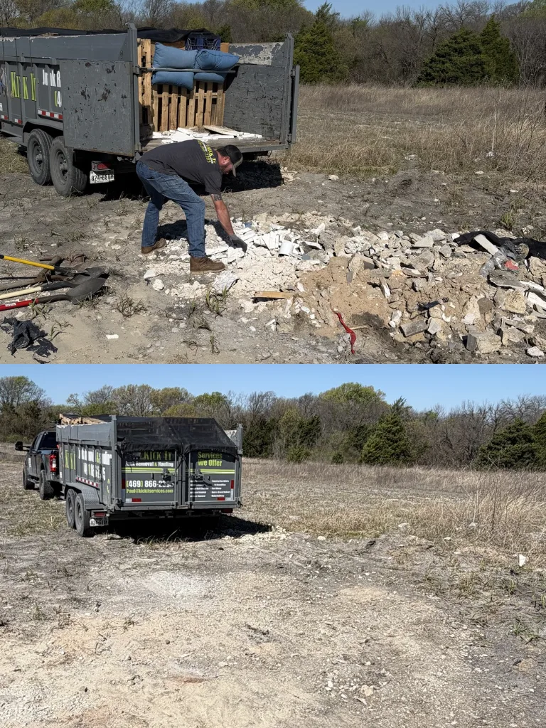 Job site debris before and after removal by Kick It