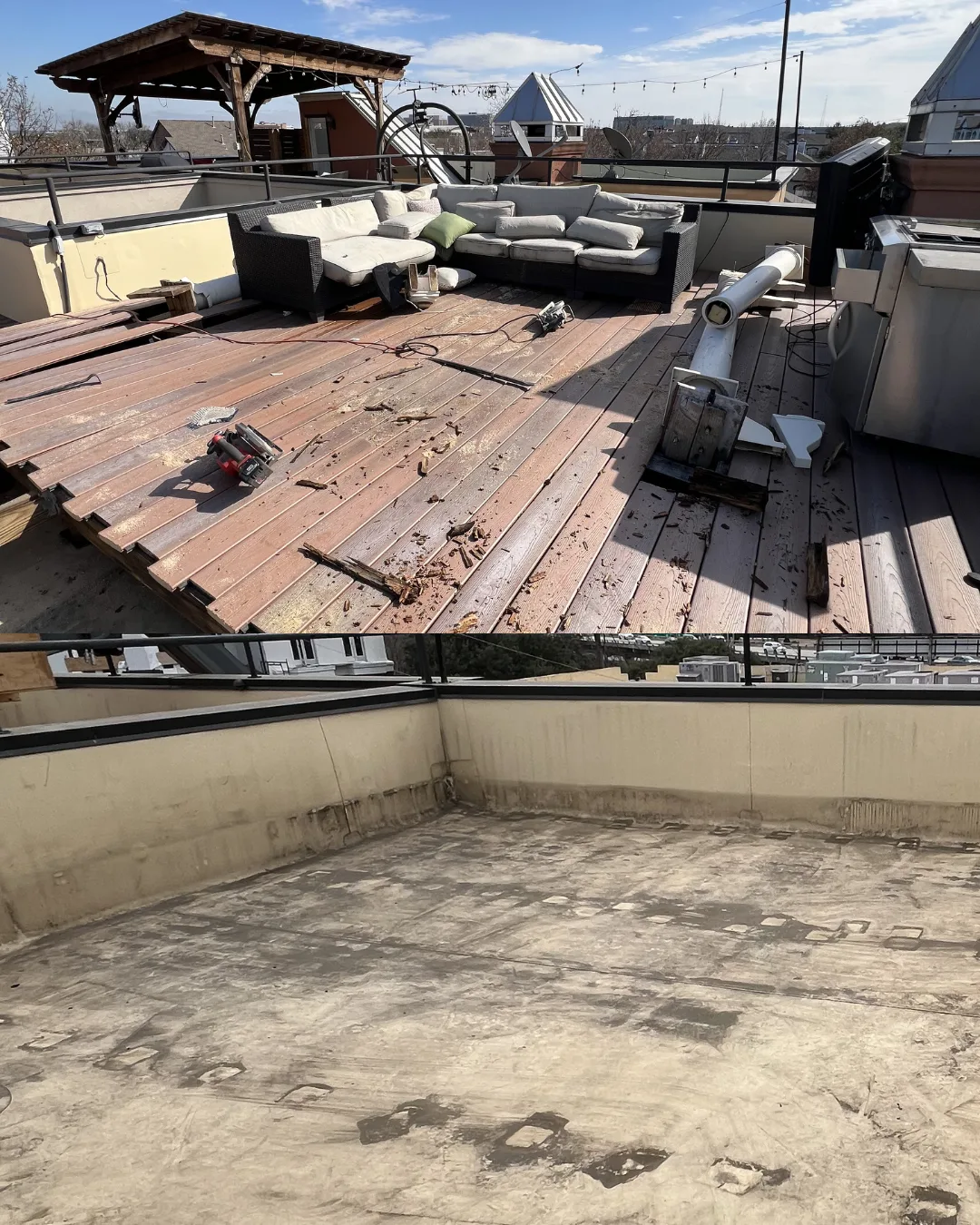 Rooftop deck partially demolished by the Kick It crew