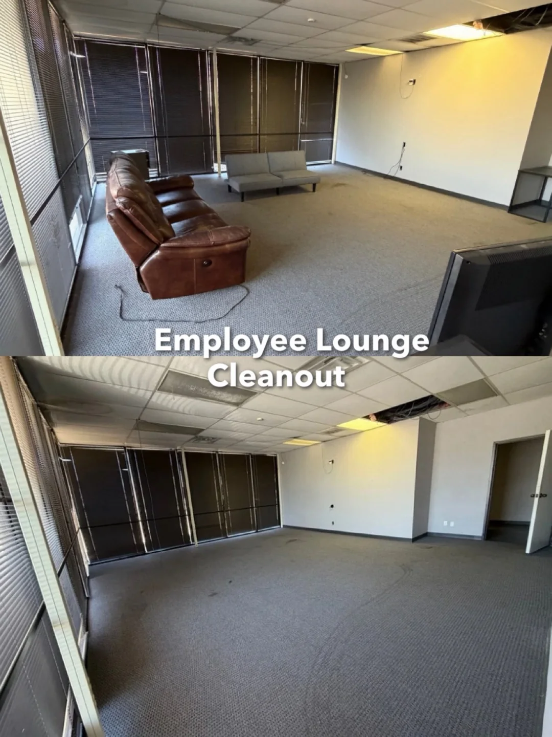 Employee lounge cleanout before and after