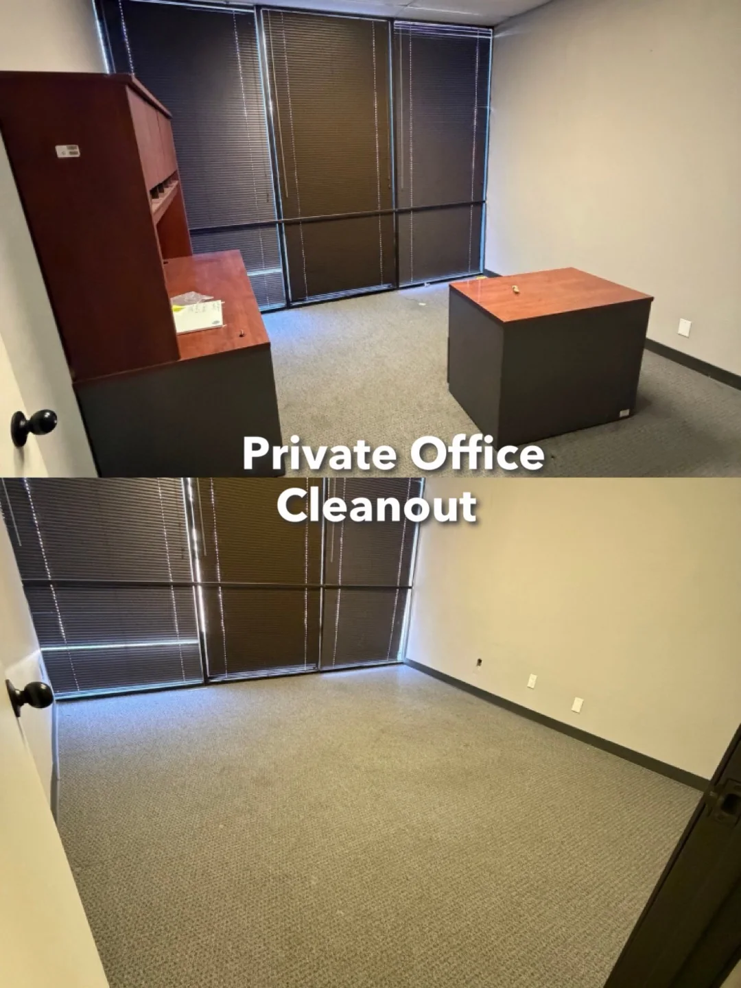 Private office cleanout before and after furniture removal