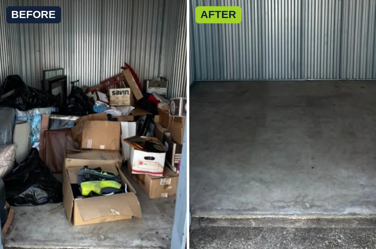 Storage unit junk cleanout before and after